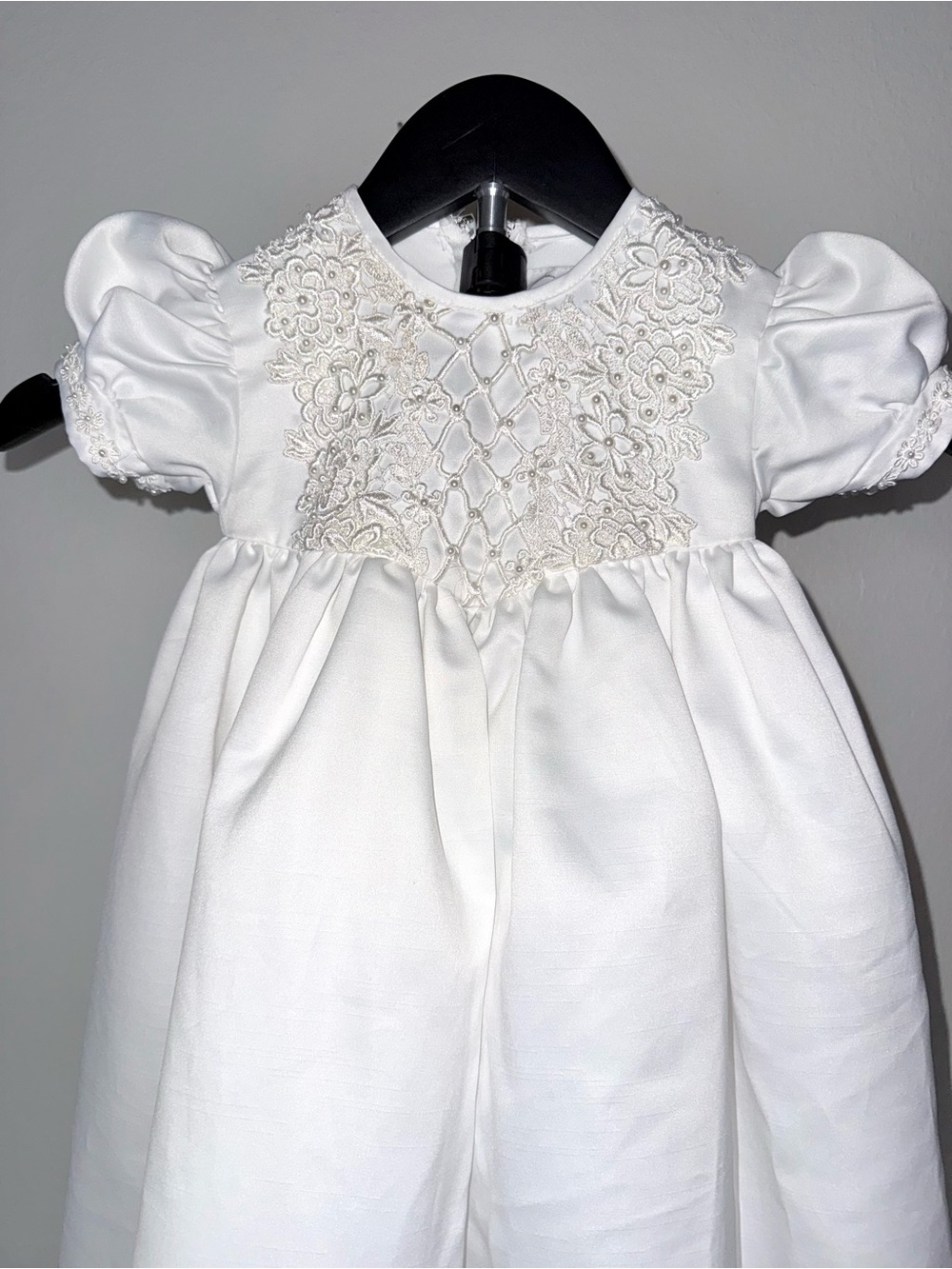 J.J. Anjorden white satin baptismal / christening gown, sz 18 mos, like new - Picture 3 of 10